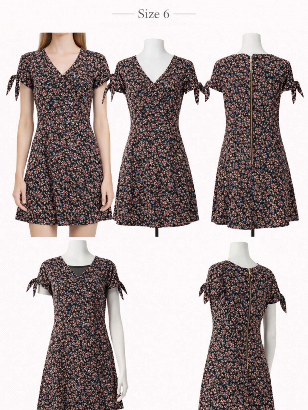 LOFT Black Mini Dress with Pink & Green Floral Print